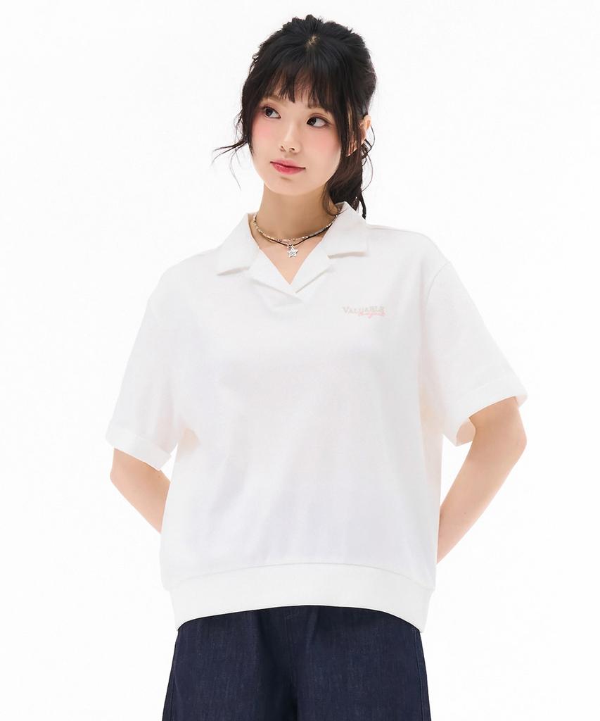 CHASECULT Women'S Open Collar Short Sleeve T-Shirt - Ivory