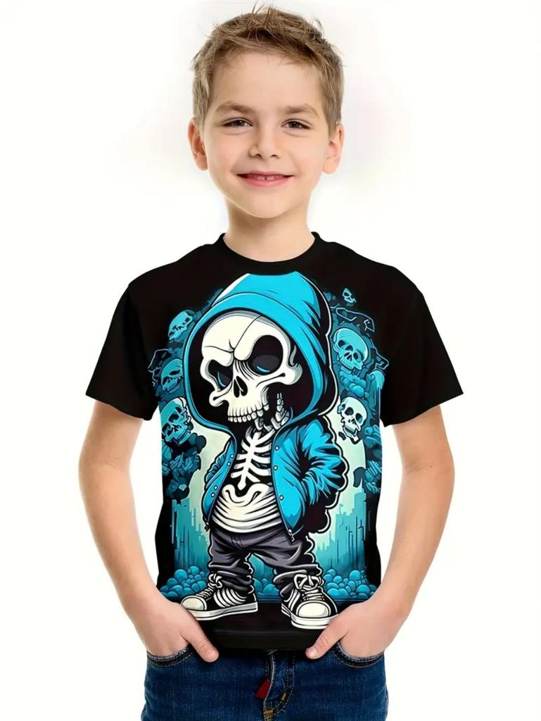 Halloween Boy's T-Shirt Pumpkin Pattern Summer Short Sleeves Skull Fashion Print Kids Tops 2-10y Party Gift Children's Clothing