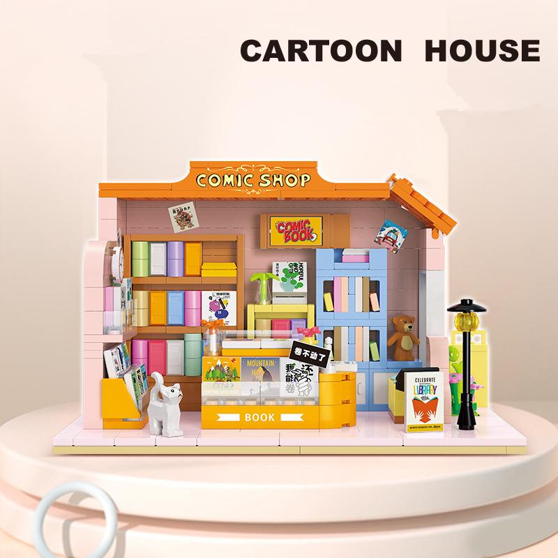 NEW Coffee Shop Bakery Bookstore Pet Cure Street View Food House Building Blocks Kit Girls Bricks Model Kids Toy Children