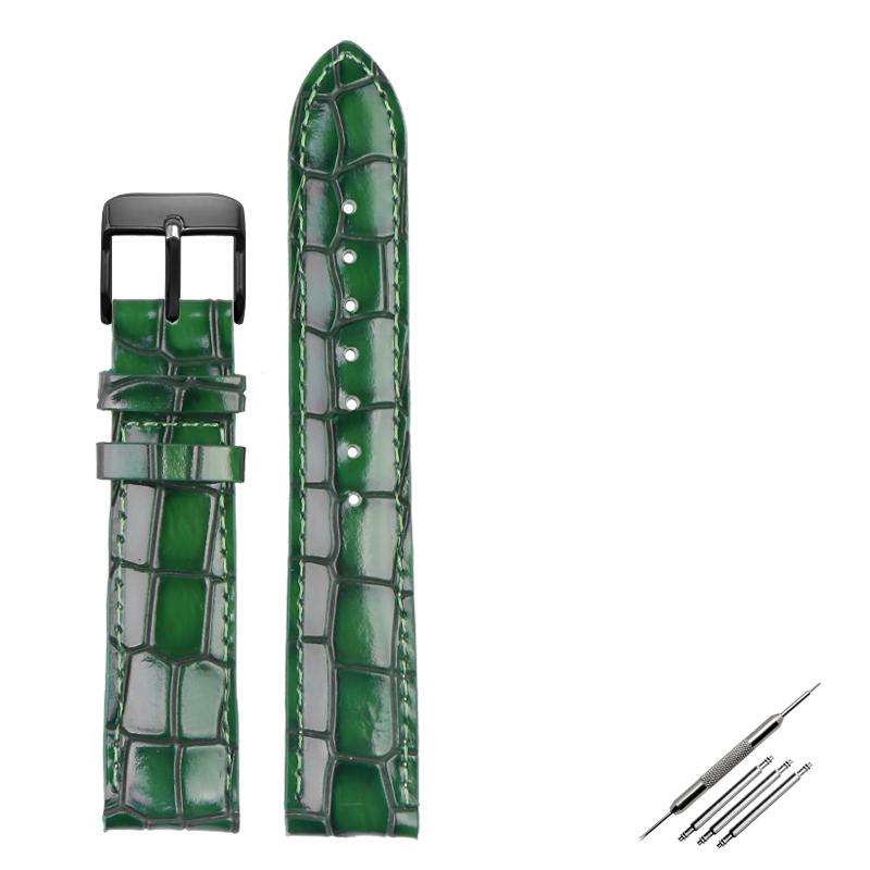 Crocodile Texture Calfskin Leather Watch Strap18mm 20mm 22mm Watchband For Men's Watch Accessories Solid Buckle Blue Green Brown
