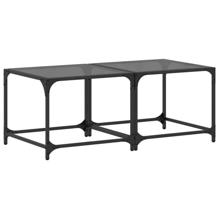 VidaXL Coffee Tables with Black Glass Top 2 Pcs 50x50x40 Cm Steel, Side Table, Living Room Table, Tea Table, End Table 845969