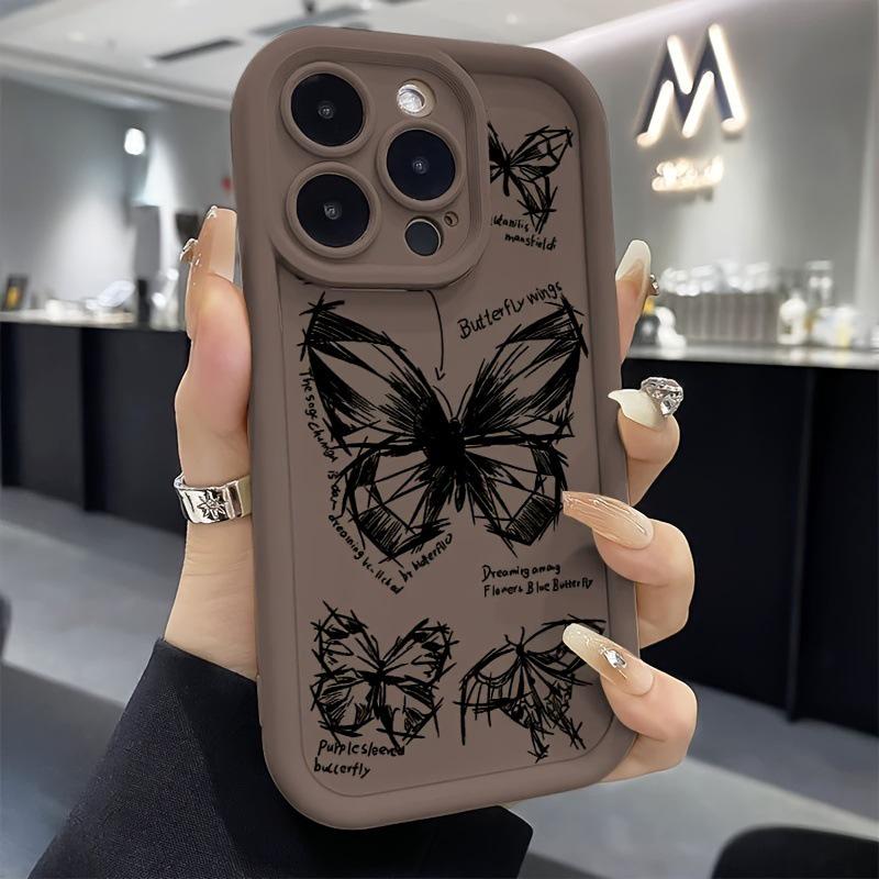 Black Line Butterfly Phone Case for Apple iPhone 11-16, Bamboo Design, Eye-Catching X Cross-Pattern