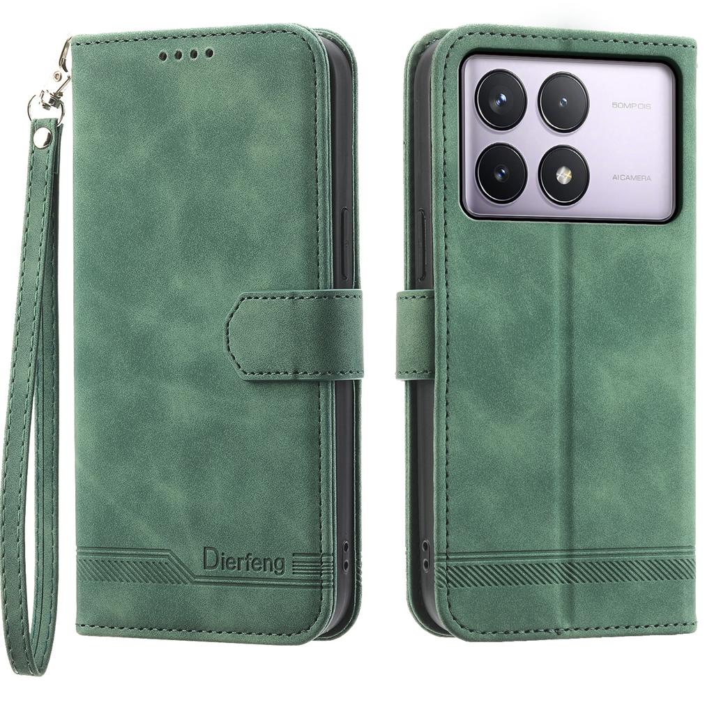 DIERFENG DF-03 For Xiaomi Poco F6 Pro 5G/Redmi K70 5G/K70 Pro 5G Wallet Phone Case Leather Cover Lines Imprinted