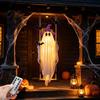 Ghostly Hanging Lights for Patio Halloween Swing Ghost Ornament with LED String Outdoor Decor, Adjustable Battery Operated Haunted Decor Light-Up Bat
