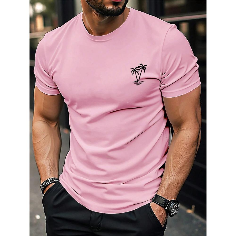 Men's Summer Fashion Casual Loose Sports Fashion Coconut Tree Print Round Neck Short Sleeved T-shirt Top