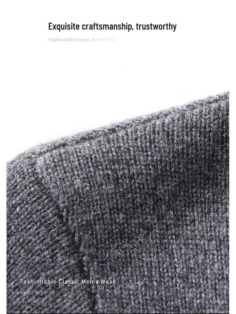 Herren Kaschmir Pullover mit halbem Reißverschluss, dicke Wolle, Langarm, Winter Baselayer