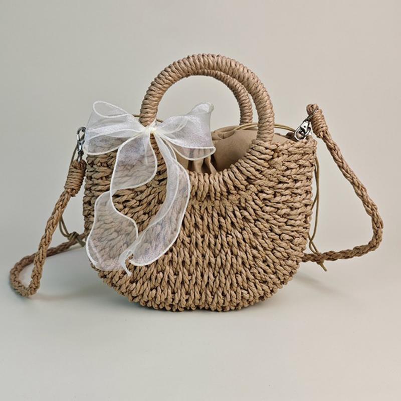 New Fashion Women Woven Bag Portable Basket Female Summer Popular Crossbody Straw Bag Beach Purses and Handbags