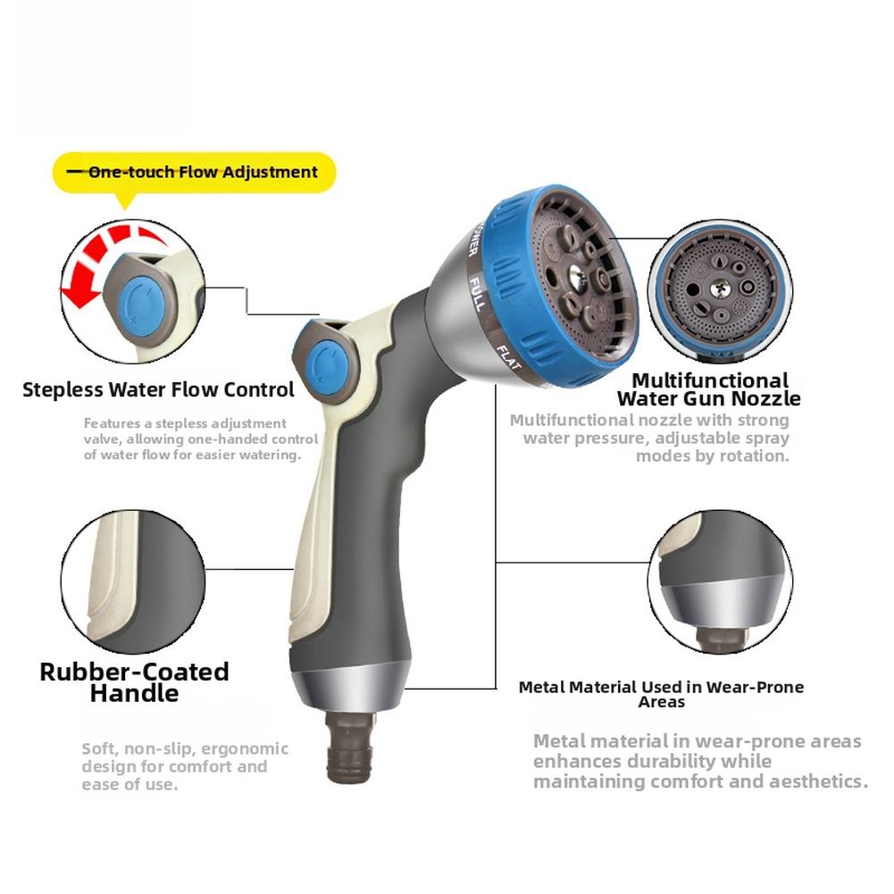 1pc Garden Hose Nozzle With 8 Spray Patterns Thumb Control Shower Mist Jet Garden Hose Sprayer For High-pressure Cleaning