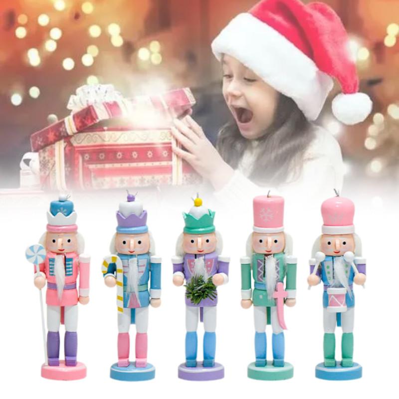 5pcs Wooden Nutcracker Soldier Puppet Figurine Home Tabletop Decor Xmas Gift