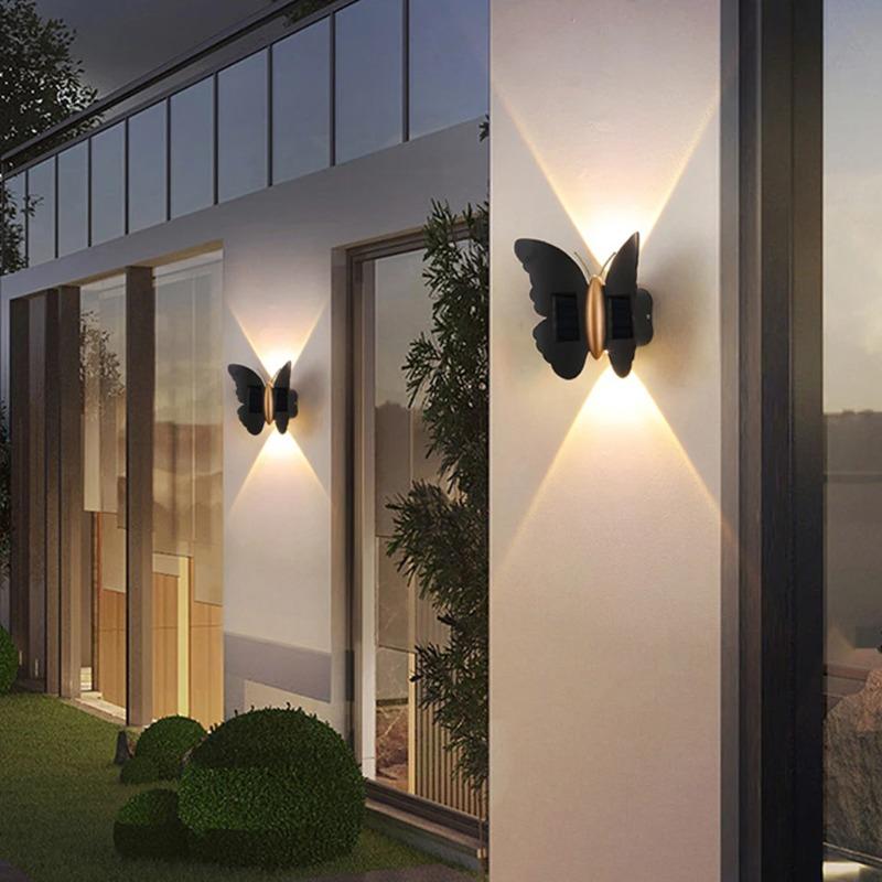 Solar Powered Lamp Butterfly Shaped LED Outdoor Wall Light Waterproof Beautiful Decoration Courtyard Garden Wall Energy Saving
