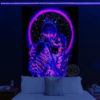 Skull Blacklight Wall Tapestry UV Reactive Room Decor Aesthetic Luminous Neon  Bedroom Decoration Yoga Meditation