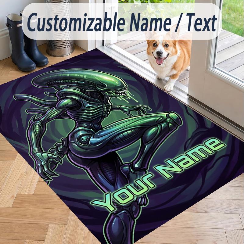 Custom Text Alien Xenomorph Pattern Floor Rug Soft Indoor Carpet Mat Living Room Bedroom