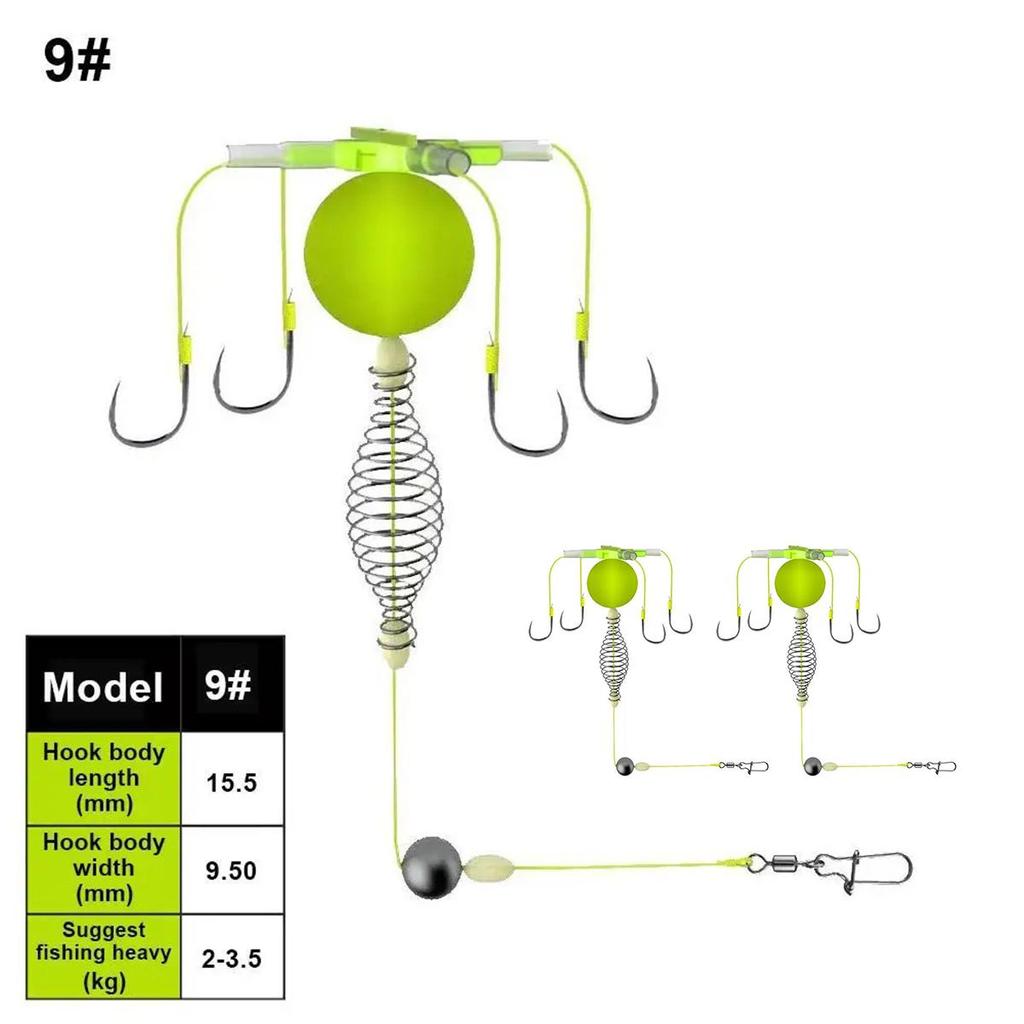 Fishing Feeder Line Set with 4 Hook and Float Baits Lure Cage Basket Trap Fishing Hook Anti Winding Baits Cage Float
