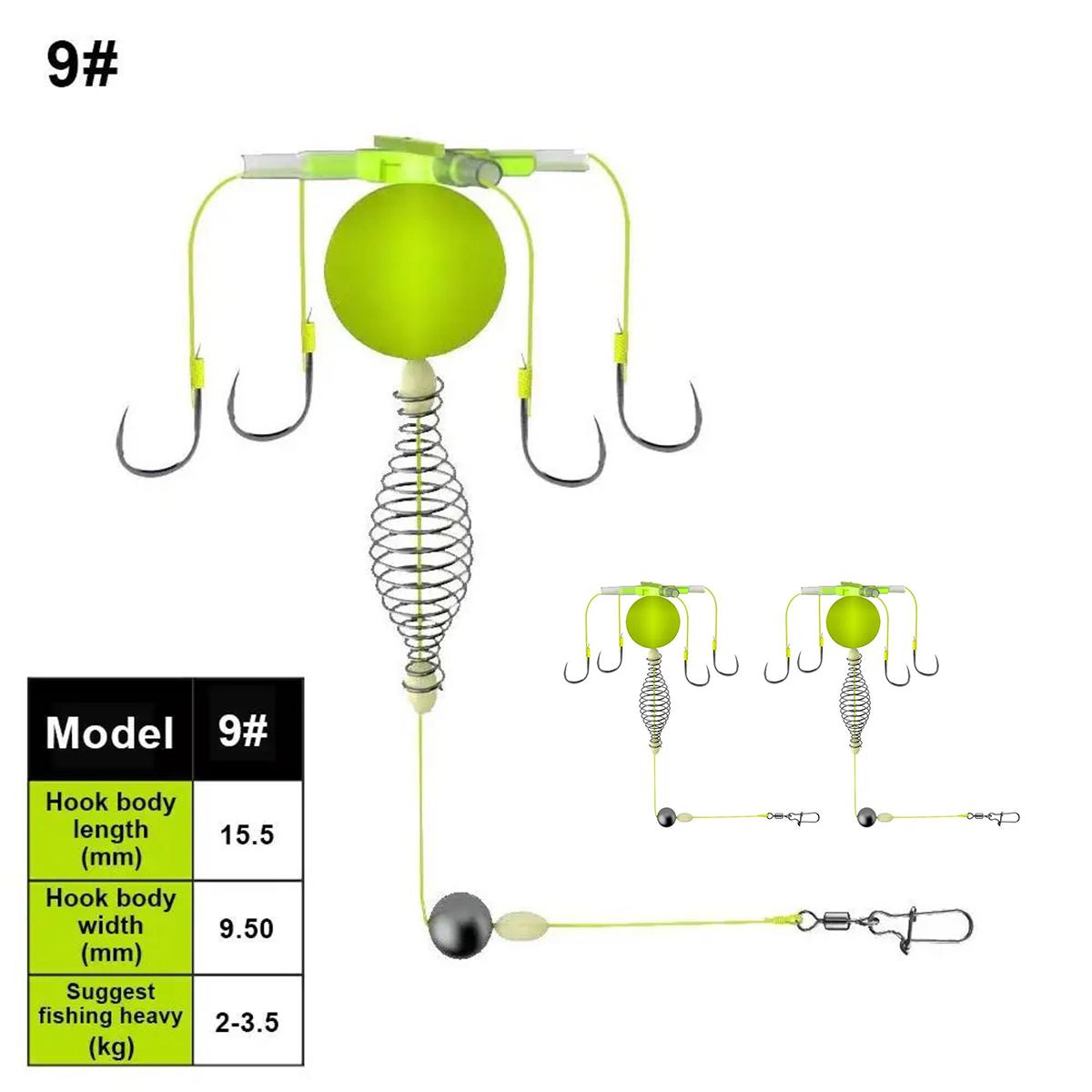

Набор рыболовных кормушек с 4 крючками и поплавками, приманки, клетка для приманки, корзина, ловушка, рыболовный крючок, противозакручивающиеся приманки, клетка для поплавка 9#-3PCS