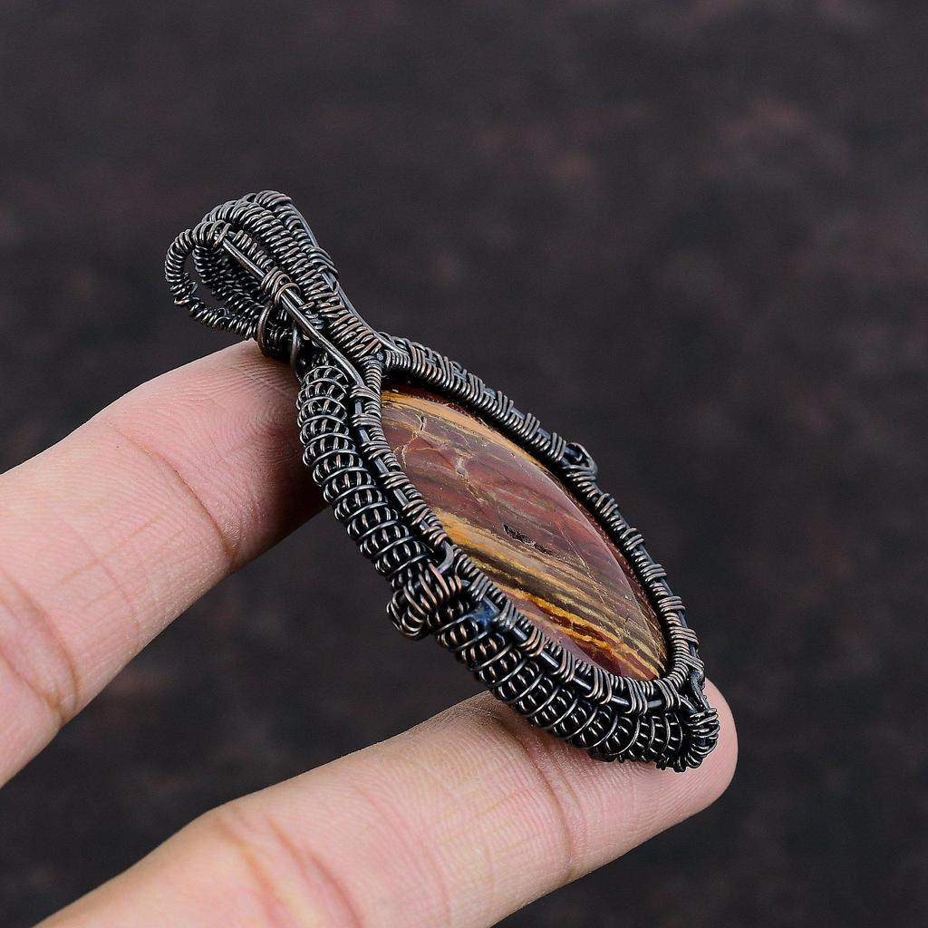 Pandantiv Jasper Piele de Șarpe Roșu Pandantiv Înfășurat în Sârmă de Cupru Bijuterii Cupru Antic Pandantiv cu Piatră Prețioasă Originală Bijuterii Handmade din Sârmă Cadou Pentru Ea
