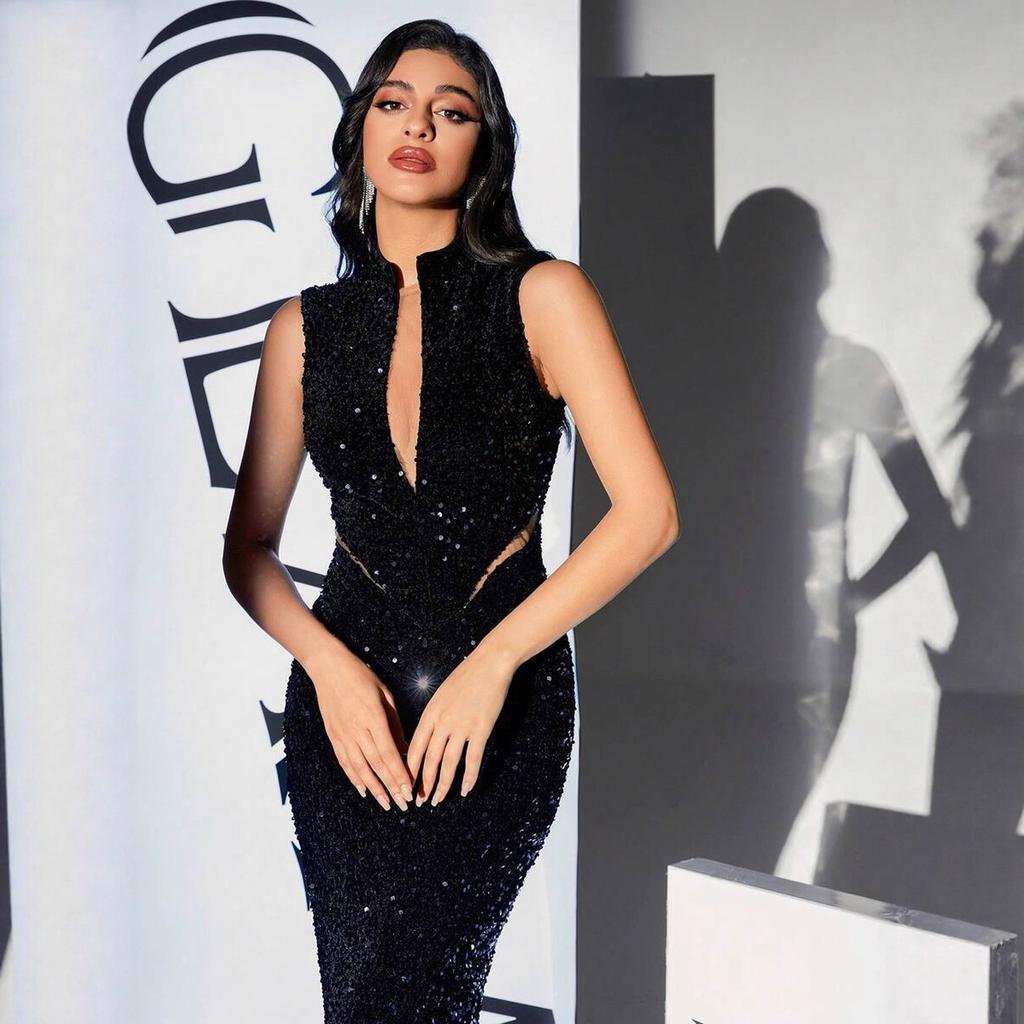 Sleeveless Slit Tight Sequin Dress, High-waisted Evening Gown, Mermaid Dress, Long Dress