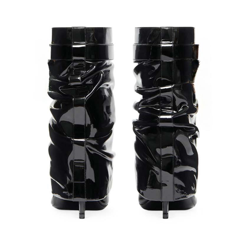 Fashion Brand New European American Pleated Middle Tube Stacking Boots Pointed Slim High Heels, Solid Color Fashionable Skirts Boots 43