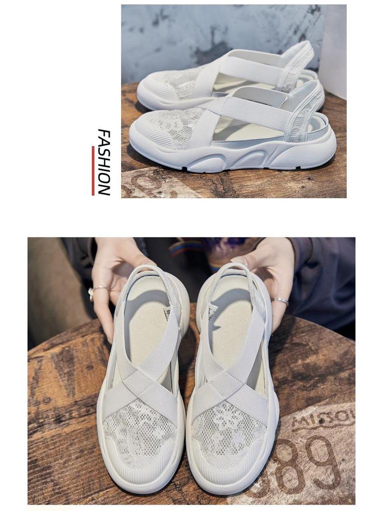 Summer 2025 Women's White Thick-Soled Espadrille Sandals - Breathable, Hollowed-Out Flats