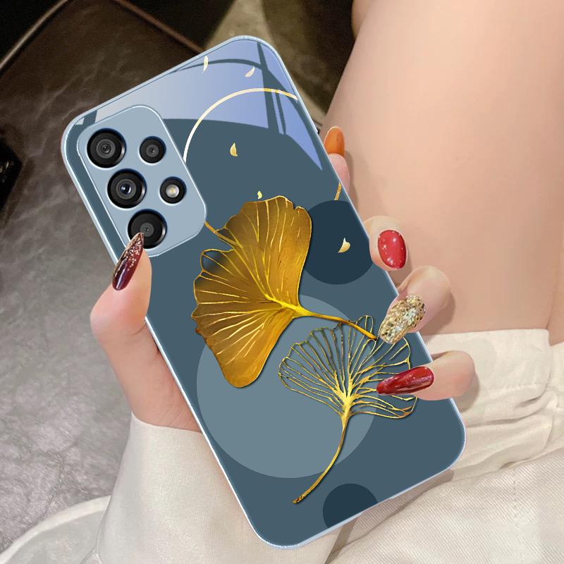 Golden Ginkgo Leaves For Samsung Galaxy S10 4G S20 11E 30 S21 21Fe 22 S24 Pro S23 Ultra 5G S8 S9 Tempered Glass Phone Case