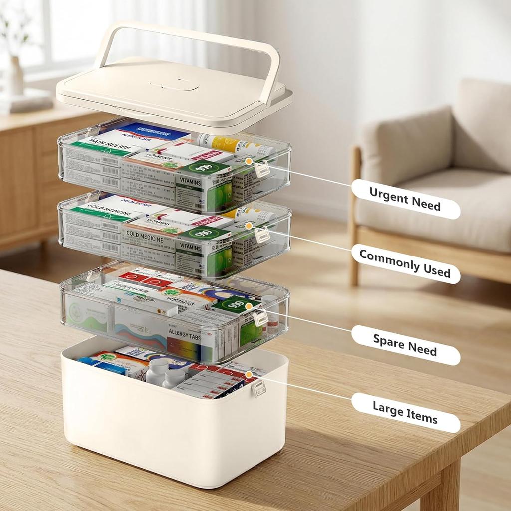 4-Tier Medicine Storage, Medicine Cabinet Medicine Box with Handle