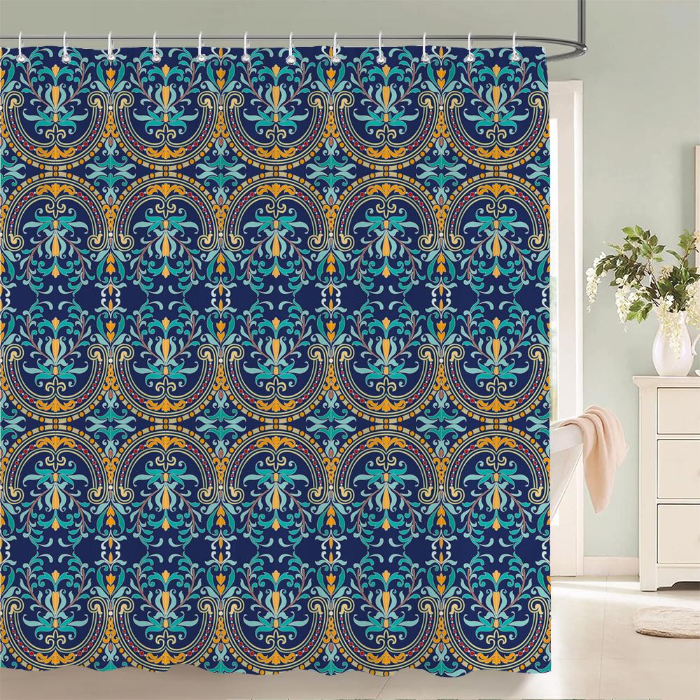 Bohemian Shower Curtains Moroccan Ethnic Decor Shower Curtain Floral Fabric Hanging Curtain Bathroom Decor Set With Hooks