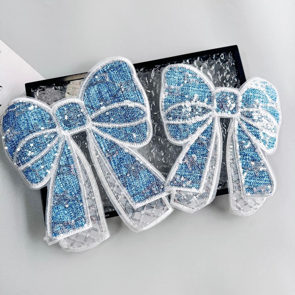 Eugen Yarn Denim Blue Bead Bow Cloth Sticker Clothing T-Shirt Dress Luggage Decoration Cloth Sticker Accessories