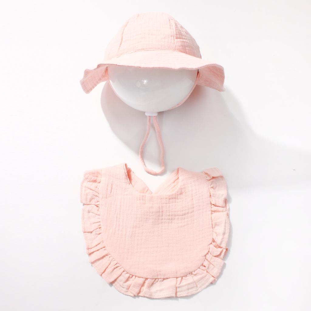 Pure Cotton Baby Fisherman Hat & Bib Set - Solid Color, Comfortable 2-Piece Infant Combo