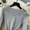 Korean-Style Peter Pan Collar Knit Dress for Women Fall Single-breasted Long Sleeve Slim-Fit Professional Elegant Sweater Dress