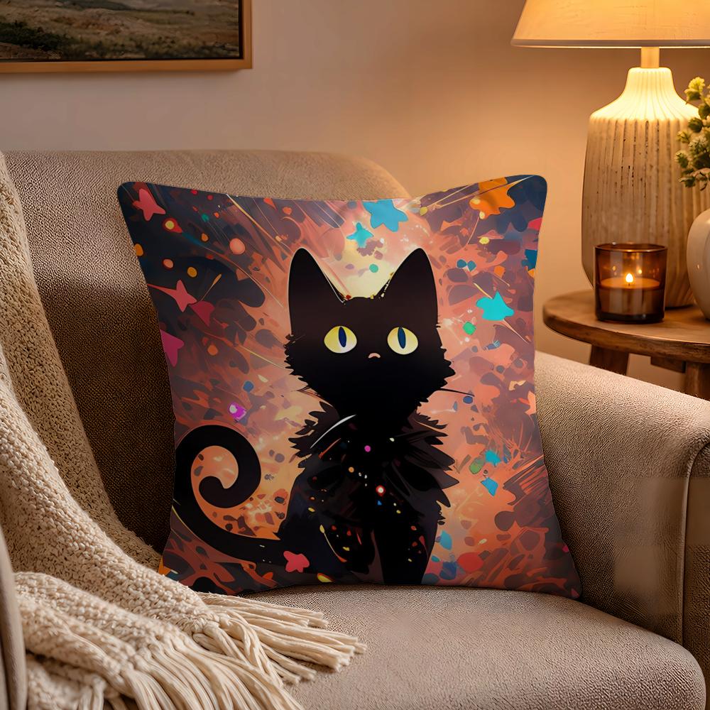 Anime Starry Sky Art cat Pillow Case Soft Plush Cushion Cover Double Print and Invisible Zipper for Sofa Home Car Use