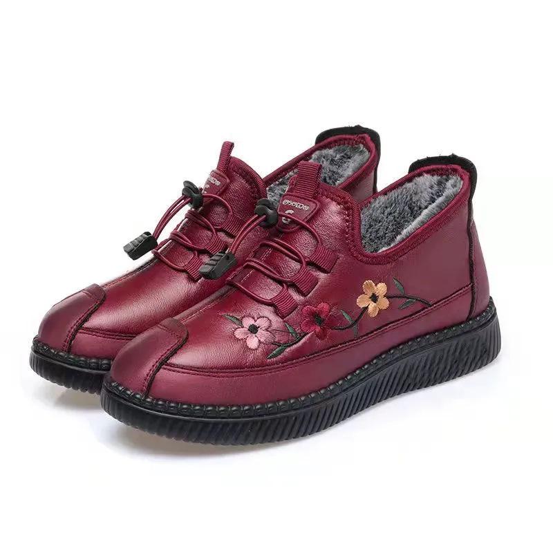 Women's Winter Non-Slip Cotton Grandma Boots - Warm, Thickened Flat-Bottom Shoes for Middle-Aged & Elderly