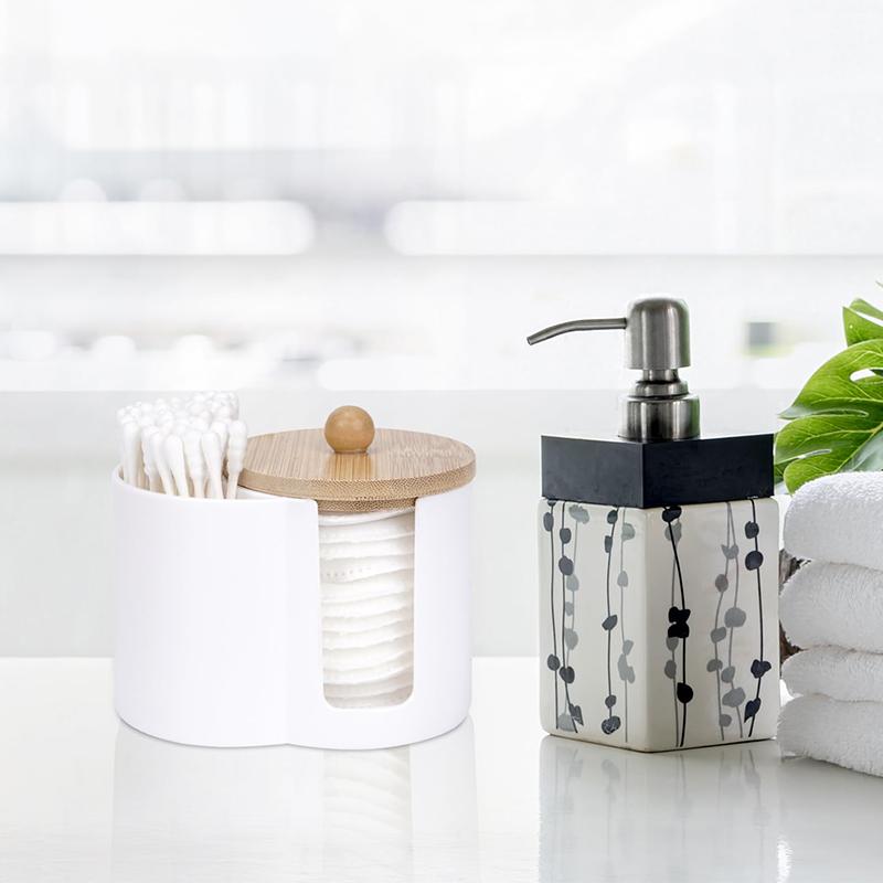 2-in-1 Cotton Swab Makeup Remover Cotton Integrated Storage Box Desktop Makeup Cotton Double Hole Storage Box Covered StorageBox