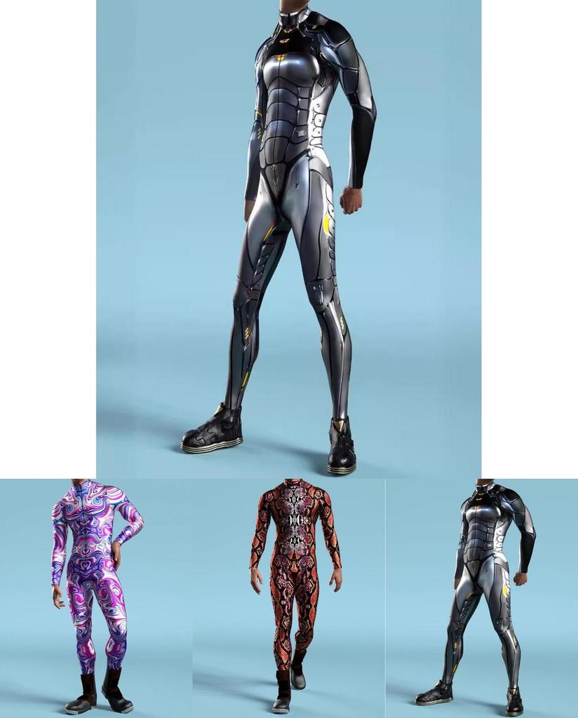 Halloween Tight Fit 3d Mechanical Print Adult Cosplay Jumpsuit For Role Play