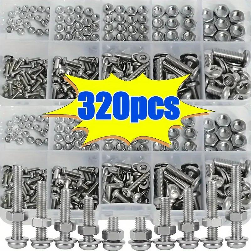 320pcs Premium Stainless Steel Screw and Nut Assortment Kit - Corrosion-Resistant, Snap-in Nuts, M2 To M5 Sizes - Ideal for DIY