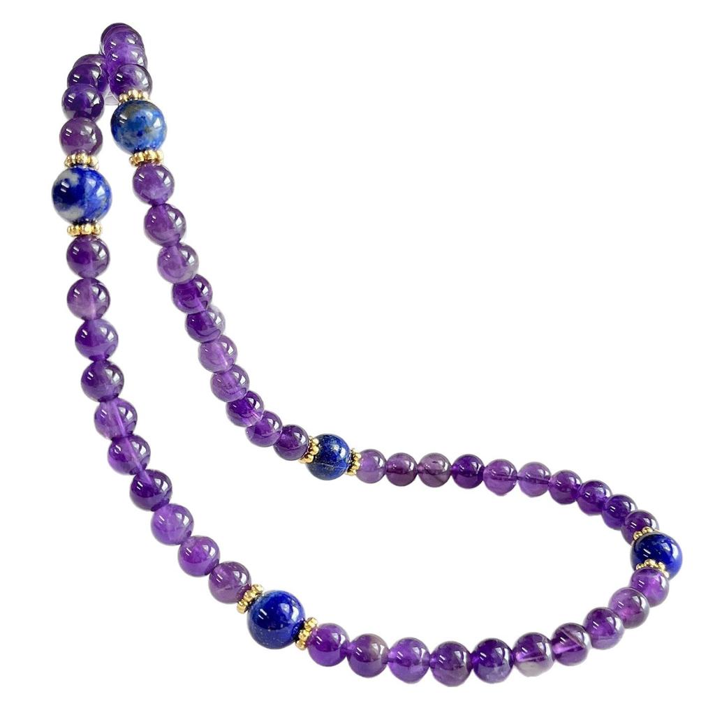 6mm Hohe Qualität Natürlicher Amethyst Lapislazuli Design Sinn Halskette Schlüsselbein Kette