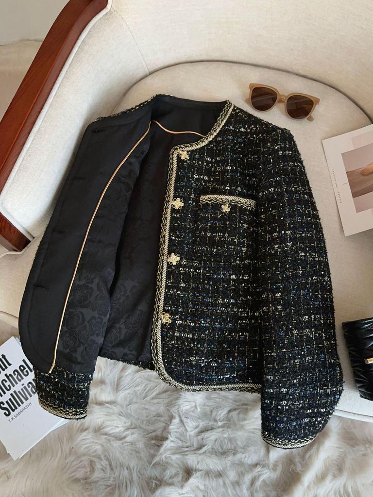Veste Tweed Noire Style Français pour Femme A71337