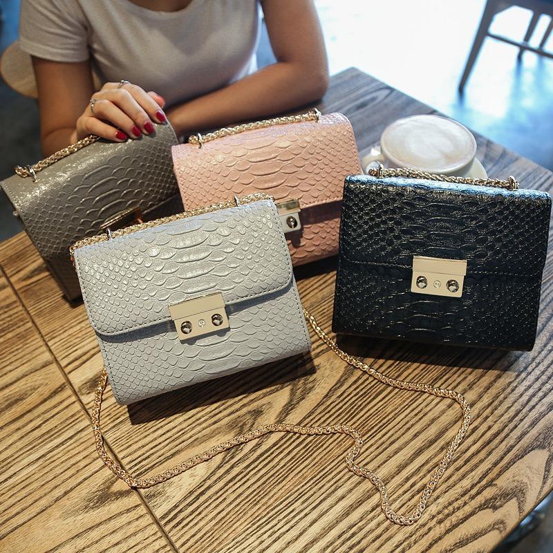 Trendy Women's Bag New Fashion Crocodile Pattern Single Shoulder Small Square Bag Versatile Chain Crossbody Bag