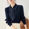 Autumn and Winter Women's Shirt with A Bow New Design Long Sleeved Temperament Chiffon Shirt Base Top