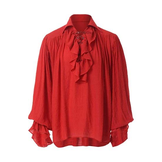 Camisa renascentista masculina, fantasia de manga longa com babados, camisa medieval de pirata steampunk para cosplay, palco, drama