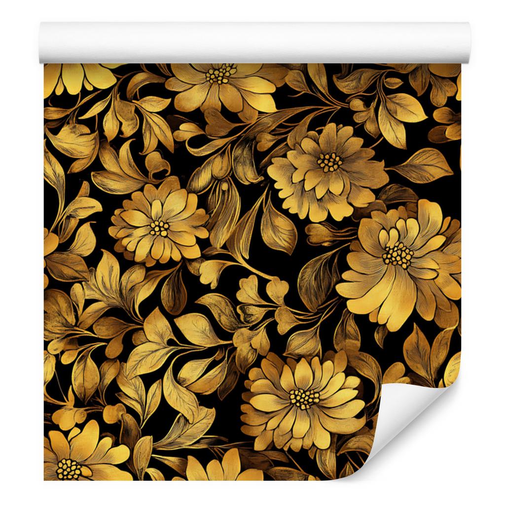 Golden Hibiscus Wallpaper Ochre and Gold, Clear Detail 50x1000