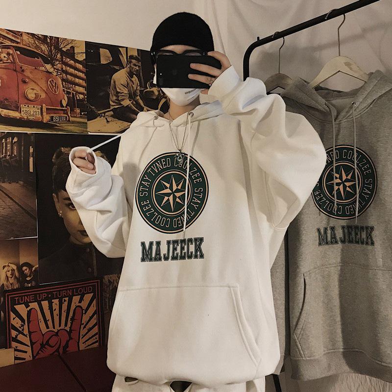 

Мужская модная толстовка с капюшоном: Гонконгский и корейский стили, свободный крой, идеально подходит для пар или студентов. L белый