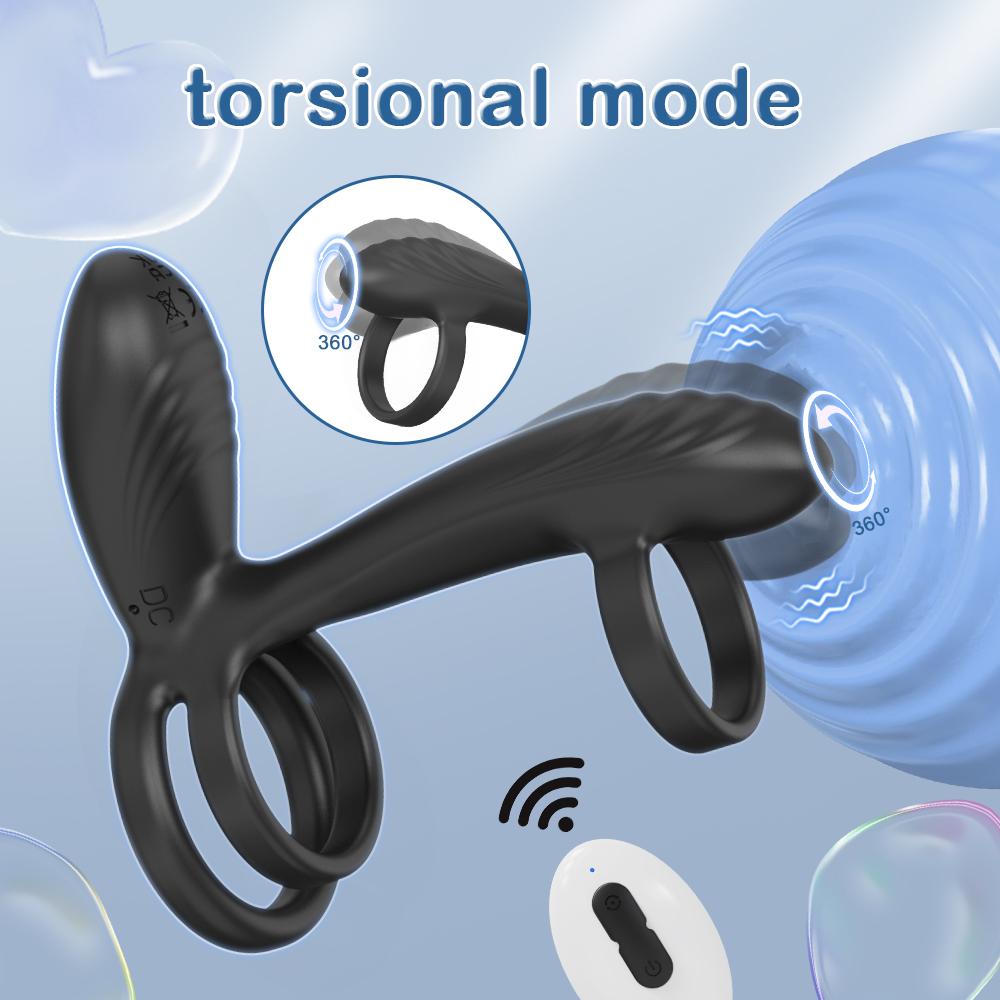 Remote Control Dual Penis Ring Vibrator for Men Delay Time Prostate Massager Cock Rings Twisting Vibrating Sex Toy for Men