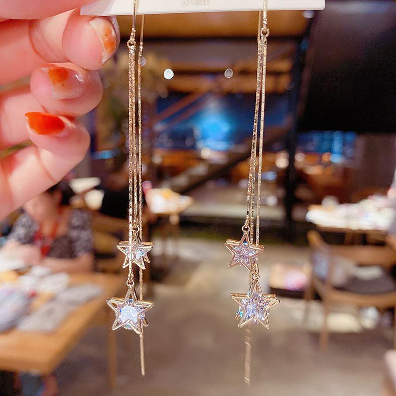 Korean Shining Star Fringed Earrings Ear Line For Women Girls Fashion Exquisite Light Luxury Personalized Earrings Party Date Gift