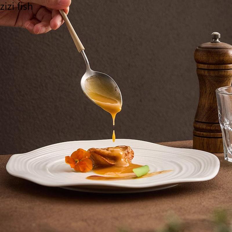 Irregular Ceramic Threaded Plate Creative Steak Plate Pasta Plate Dessert Dish Restaurant Molecular Cuisine Specialty Tableware