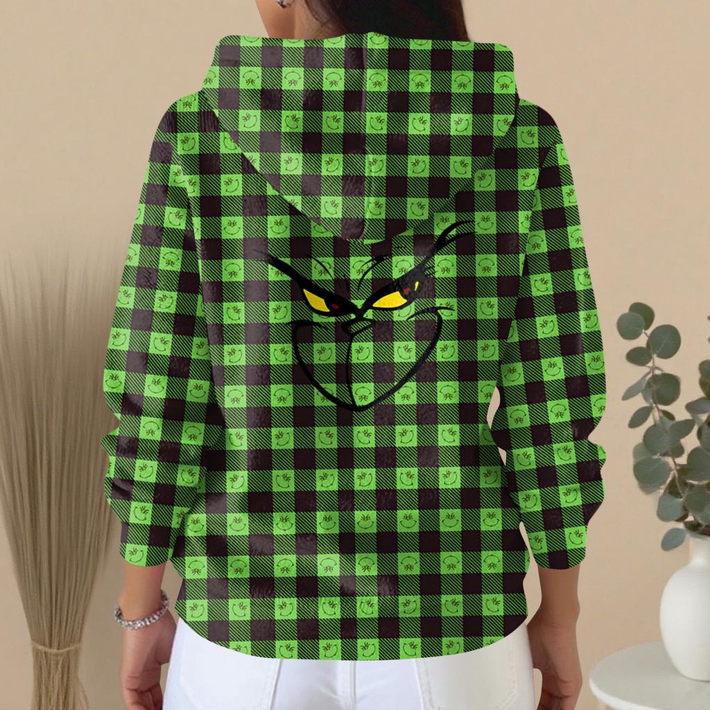 Women's Fashion Casual Sweater Button-Up Print Cardigan  Hooded Jacket