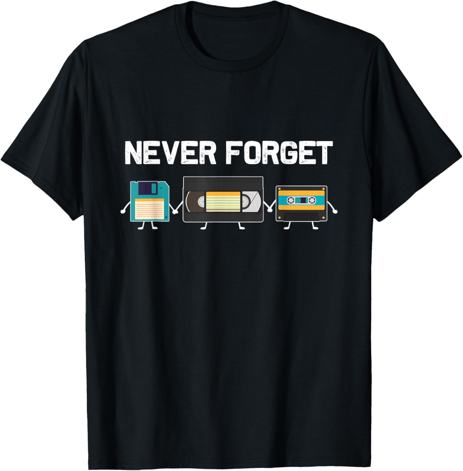 Never Forget VHS Tape Cassette Floppy Disk - 80s & 90s Gift T-Shirt S