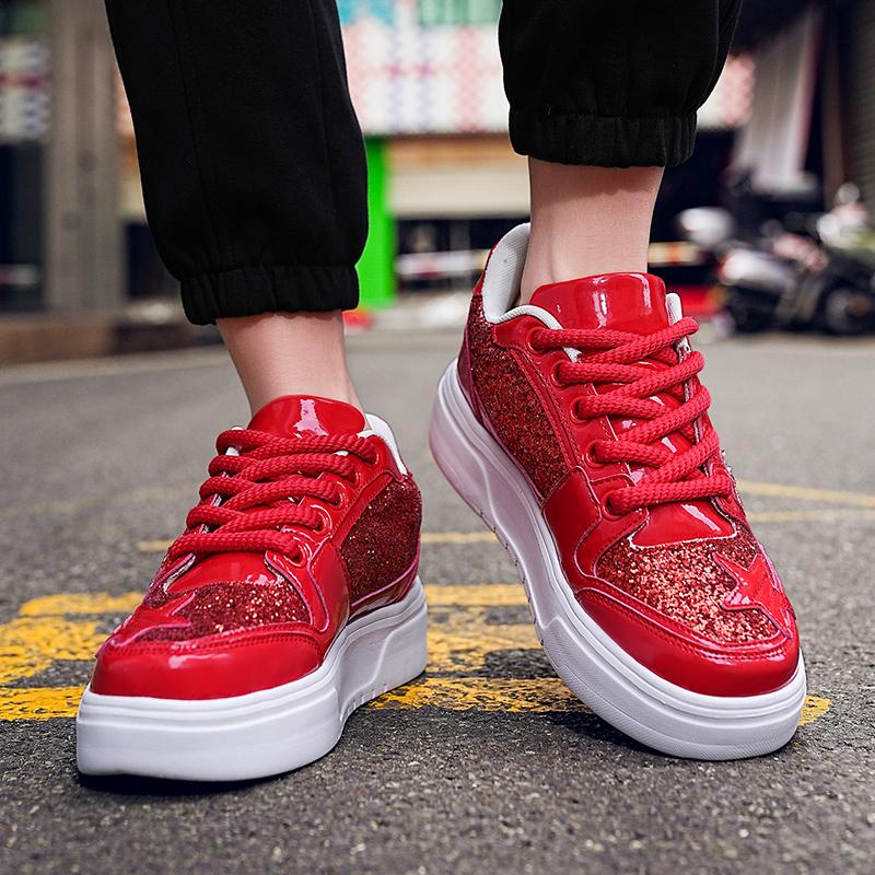 Men Sparkling Shoes Couple Lightweight Sneakers Red Gold Women’s Low Sneakers Casual School Student Plus Size
