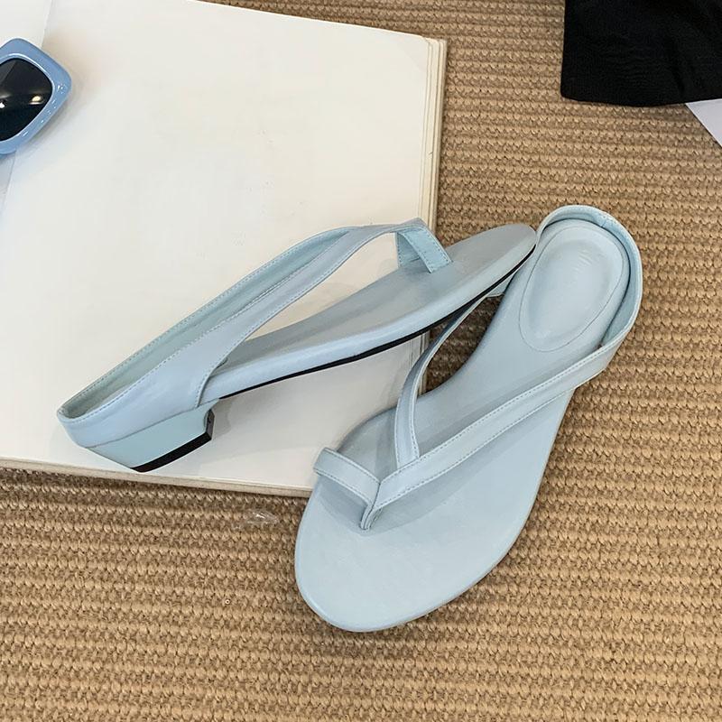 Fashion Fashion Round Toe Ladies  Low Heel Slippers Shoes Luxury Footwear Women Heeled Slippers Slides Shoes Female Sandals Flip flops