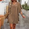 Fashion Summer Spring Solid Color Print Short Sleeve V-Neck Casual Dresses