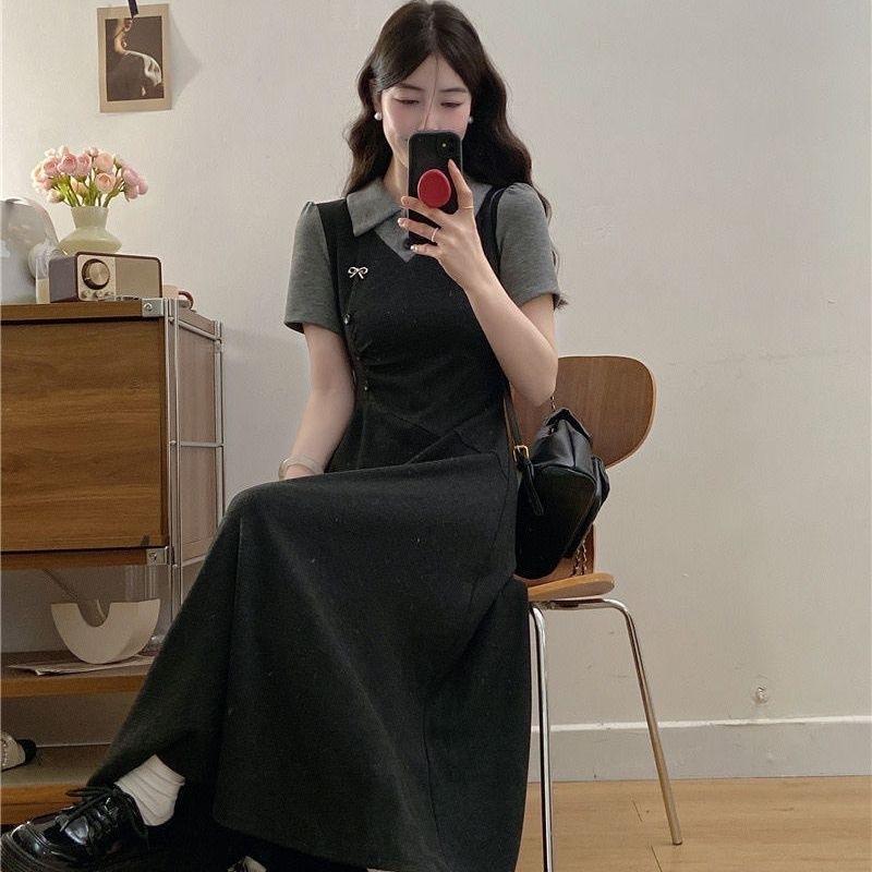 French Fake Two-piece Polo Collar Short-sleeved Dress 2026 Summer New Large Size Fat Mm Waist and Thin Temperament Long Dress
