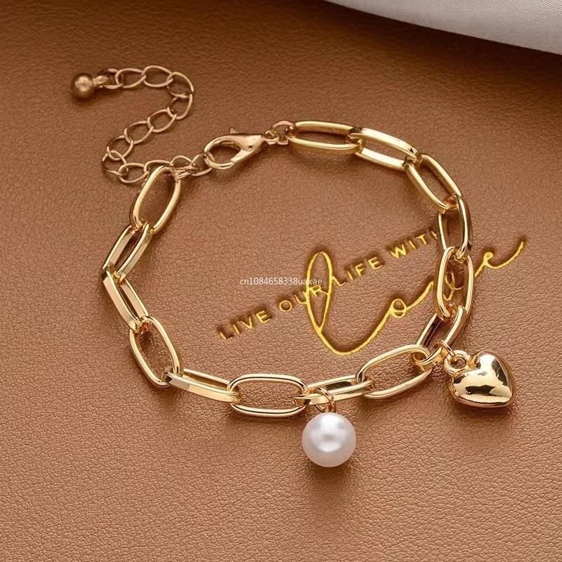 A Simple and Elegant Women's Imitation Pearl Bracelet, Gold Bead Necklace, Gothic Bracelet, Fashion Gift Jewelry